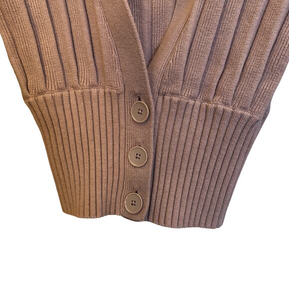 Aritzia Wilfred Plunge Front Cardigan Wool Cotton V-neck Crop Fitted Pleated S - Picture 5 of 10